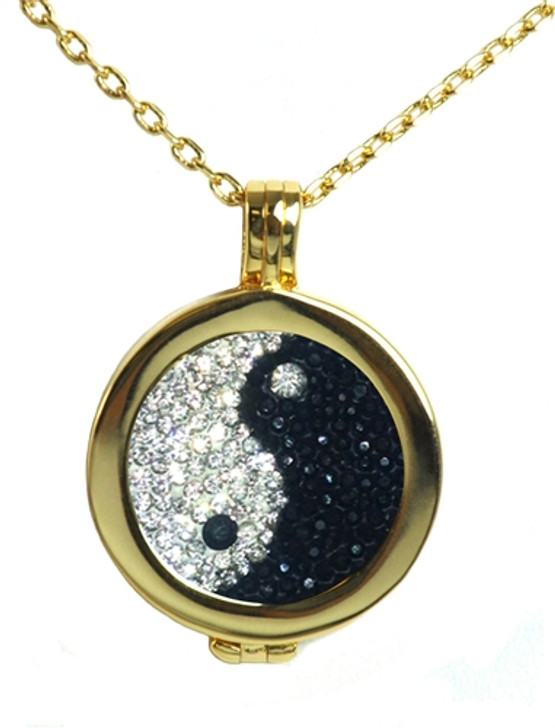 Live Love Life Gold Necklace with Yin and Yang Micro Pave Crystal Charm