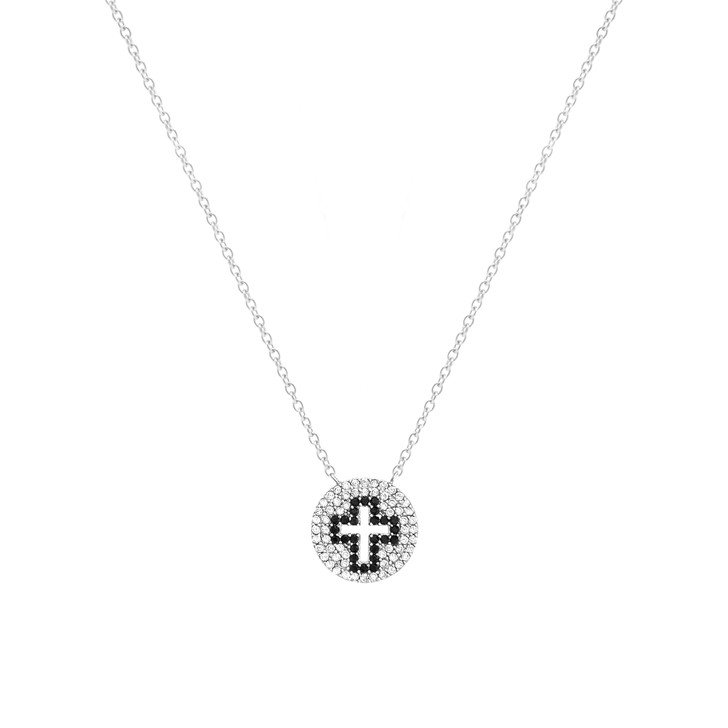 Black Cut-Out Cross CZ Stones and Sterling Silver Necklace