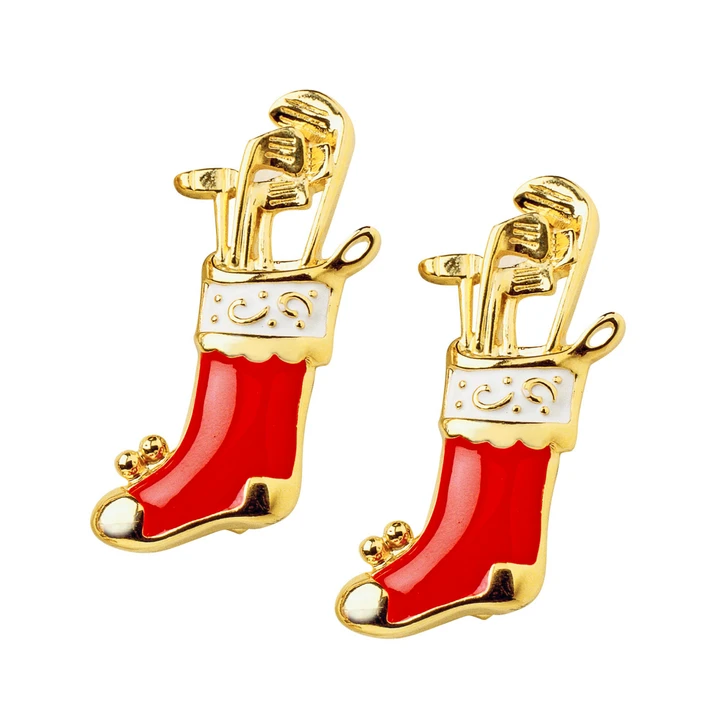 Golfer's Christmas Red Stocking Pin - Set of 2