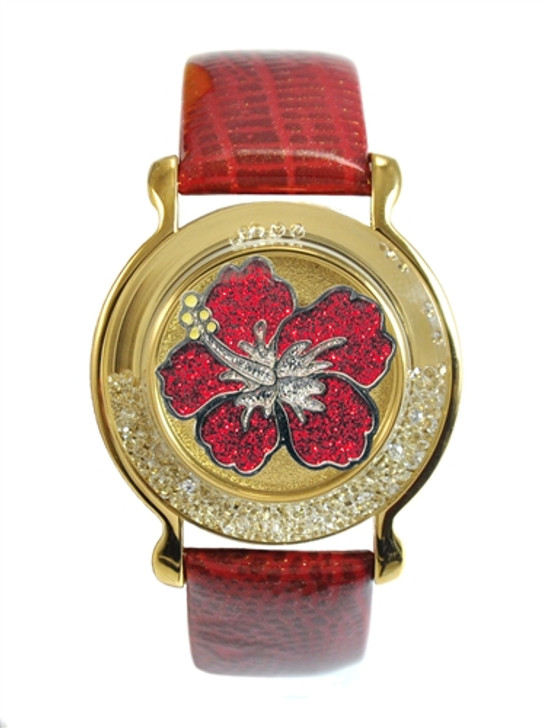 Red Leather Mark Your Spot™ Bracelet w/ Hibiscus Ball Marker
