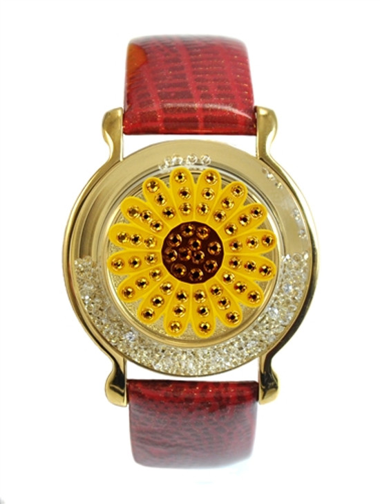 Red Leather Mark Your Spot™ Bracelet w/ "Yellow Sunflower" Swaorvski Crystal Ball Marker