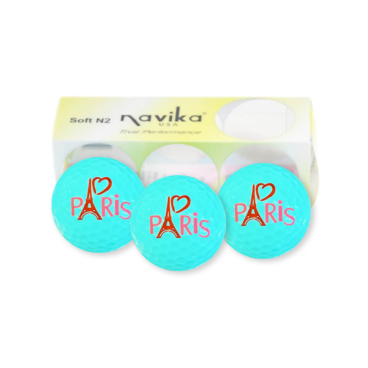 Golf Balls - Love Paris Imprint on Turquoise Blue