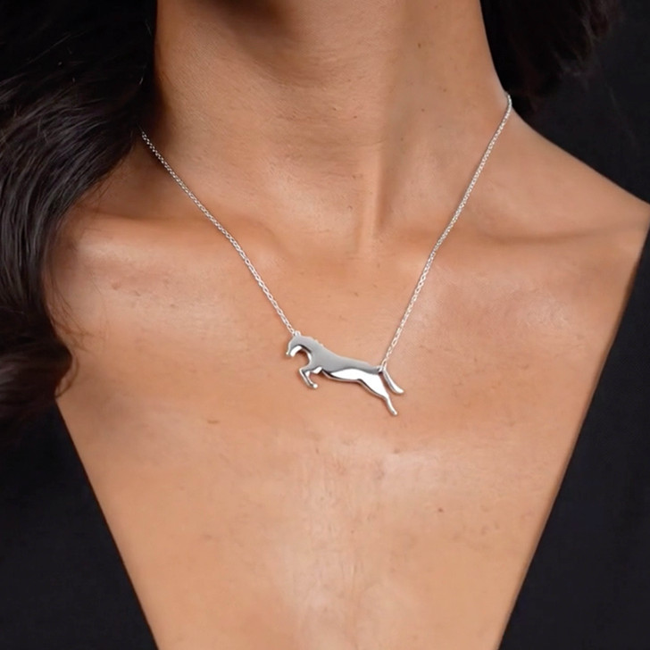 Equestrian Sterling Silver Arion Jumping Horse Necklace