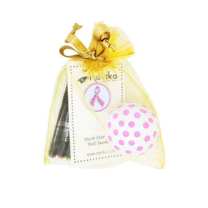 Gift Set  - Crystal Pencils Gift Set with Pink Ribbon Ball Marker & Polka Dot White/Pink Golf Ball