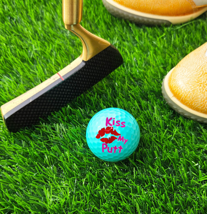 Golf Balls - Kiss My Putt on Teal Golf Balls (Sleeve of 3)