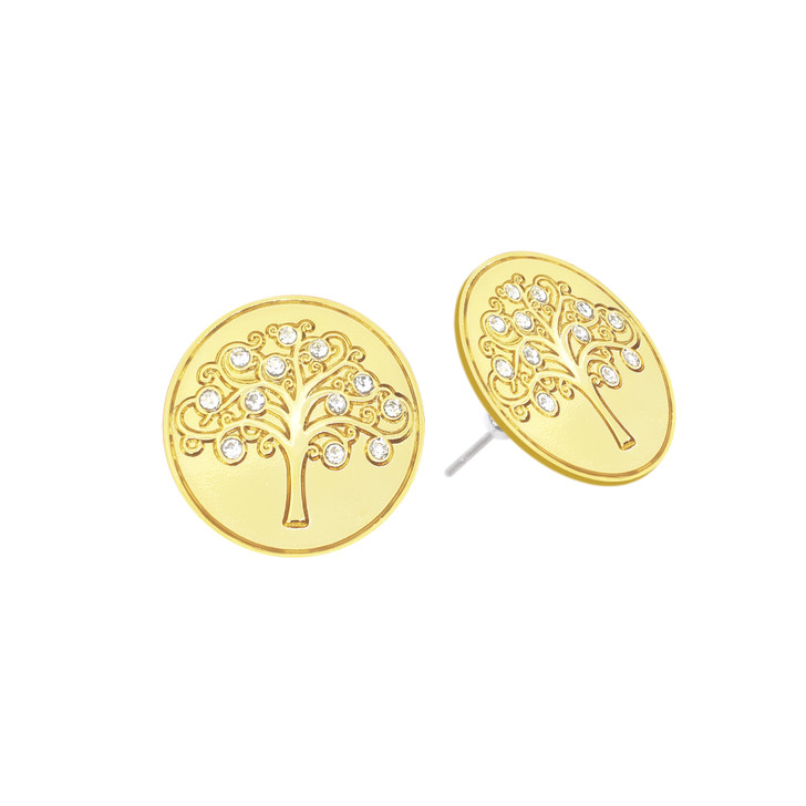 Gold Tree of Life Magnetic Ball Marker Earrings with Swarovski Crystals
