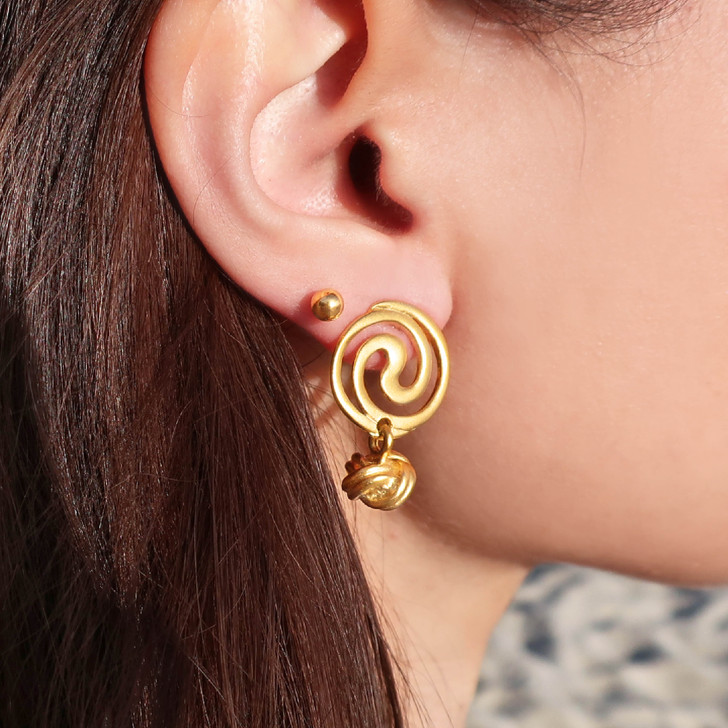 Matte Gold Knotted Swirl Spiral Vintage Earrings