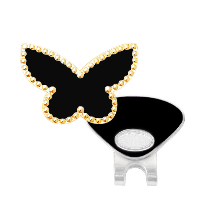 Butterfly Ball Marker with Gold Hand Crafted Textured Edge - Black