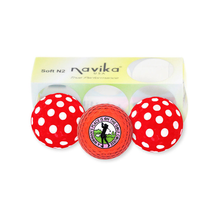 Golf Balls - "A Woman's Place Is On The Golf Course" Red Metallic Golf Balls With Red/White Polka Dot (Sleeve of 3)