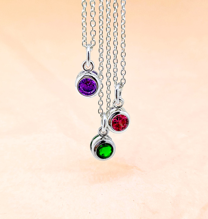 Birthstone Charm Necklace in Silver - Build Your Own