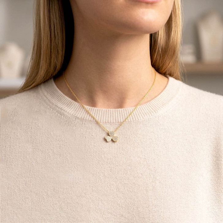 Sterling Silver Cubic Zirconia Three Leaf Clover Necklace | Gold or Silver