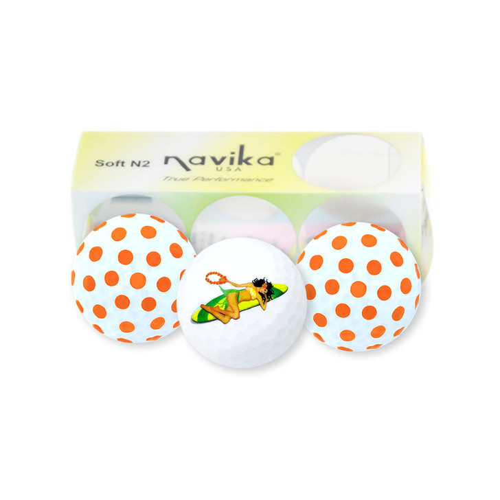 Golf Balls - Surfer Girl  & White / Orange Polka Dot Golf Balls (Sleeve of 3)