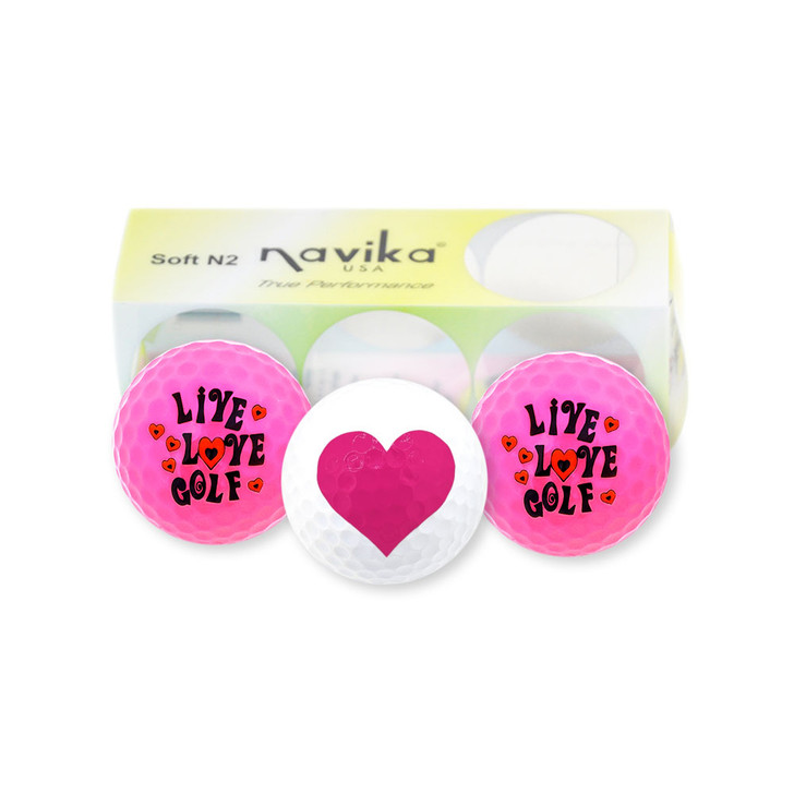 Golf Balls - Pink Heart & Live Love Golf Pink Golf Balls (Sleeve of 3)