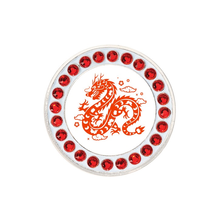 Year Of The Dragon Red or White Ball Marker with Swarovski Crystals | Hat Clip Included