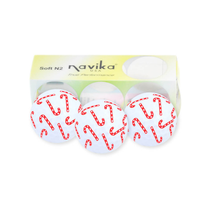 Candy Cane Print Christmas Themed Golf Balls (Sleeve of 3)