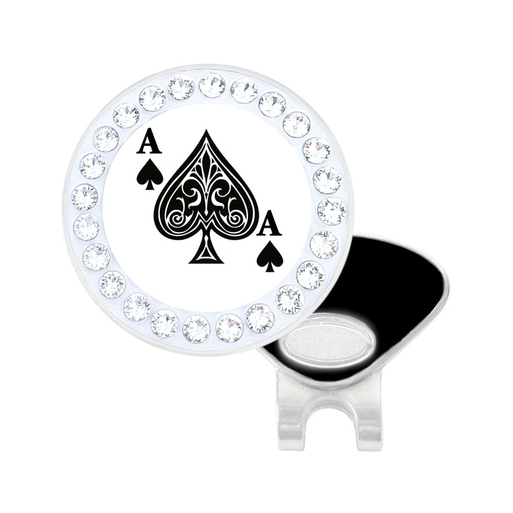 Ace Of Spades Ball Marker with Red Swarovski Crystals