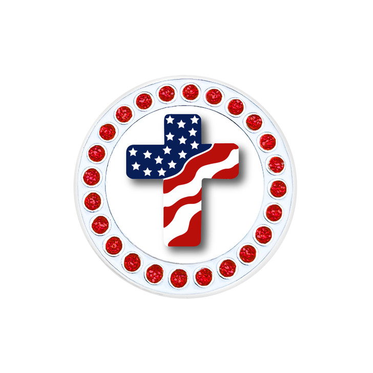 USA Flag Cross Ball Marker With Glitter