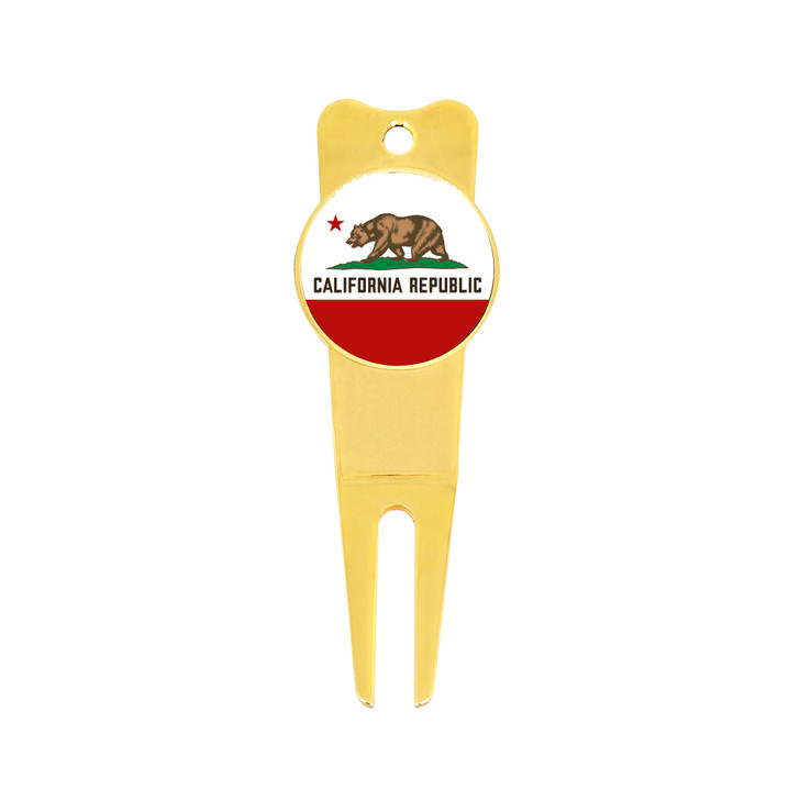 Gold Divot Tool With California Flag Design