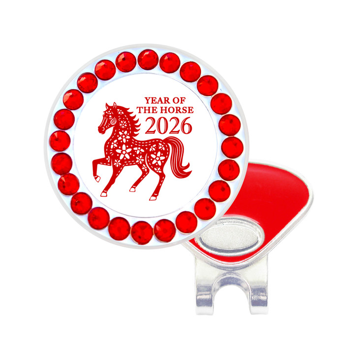 Year Of The Horse Red Ball Marker with Swarovski Crystals | Hat Clip Included