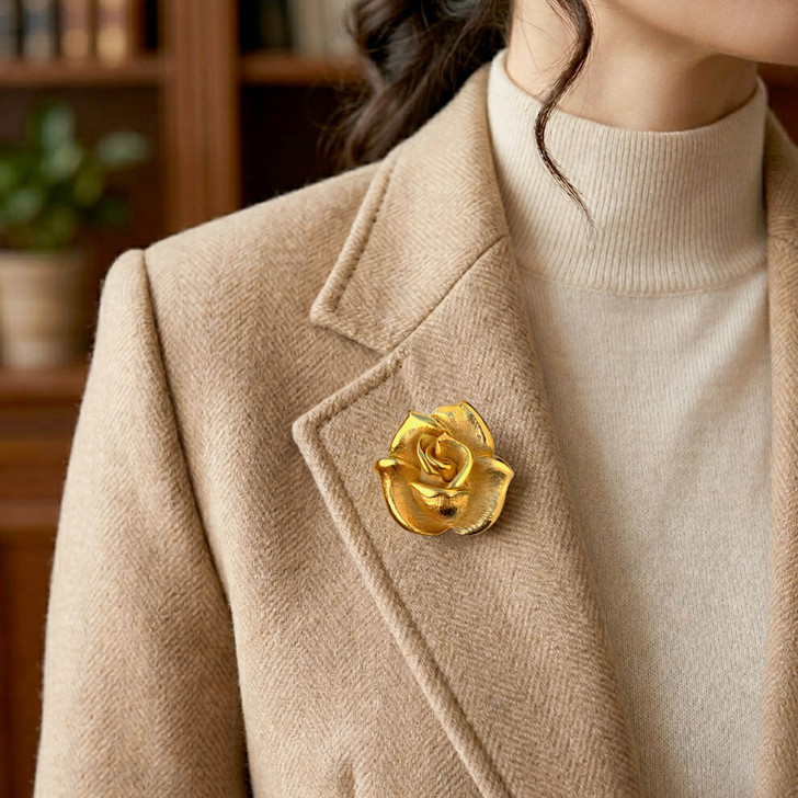 Rose Brooch Pin With Matte & Polished Gold Finish