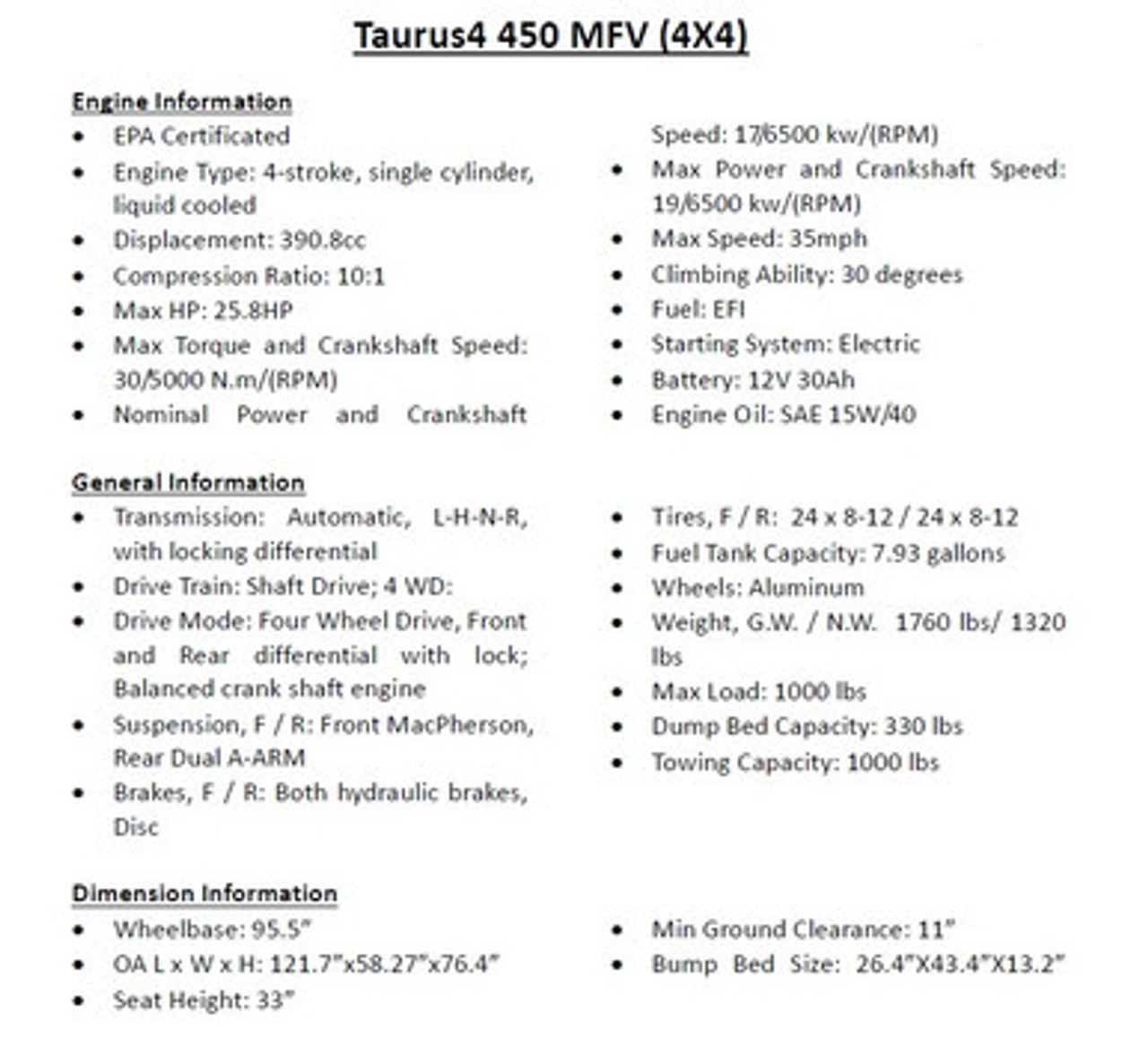 Trailmaster Taurus4 - 450 6 Seater Golf Cart