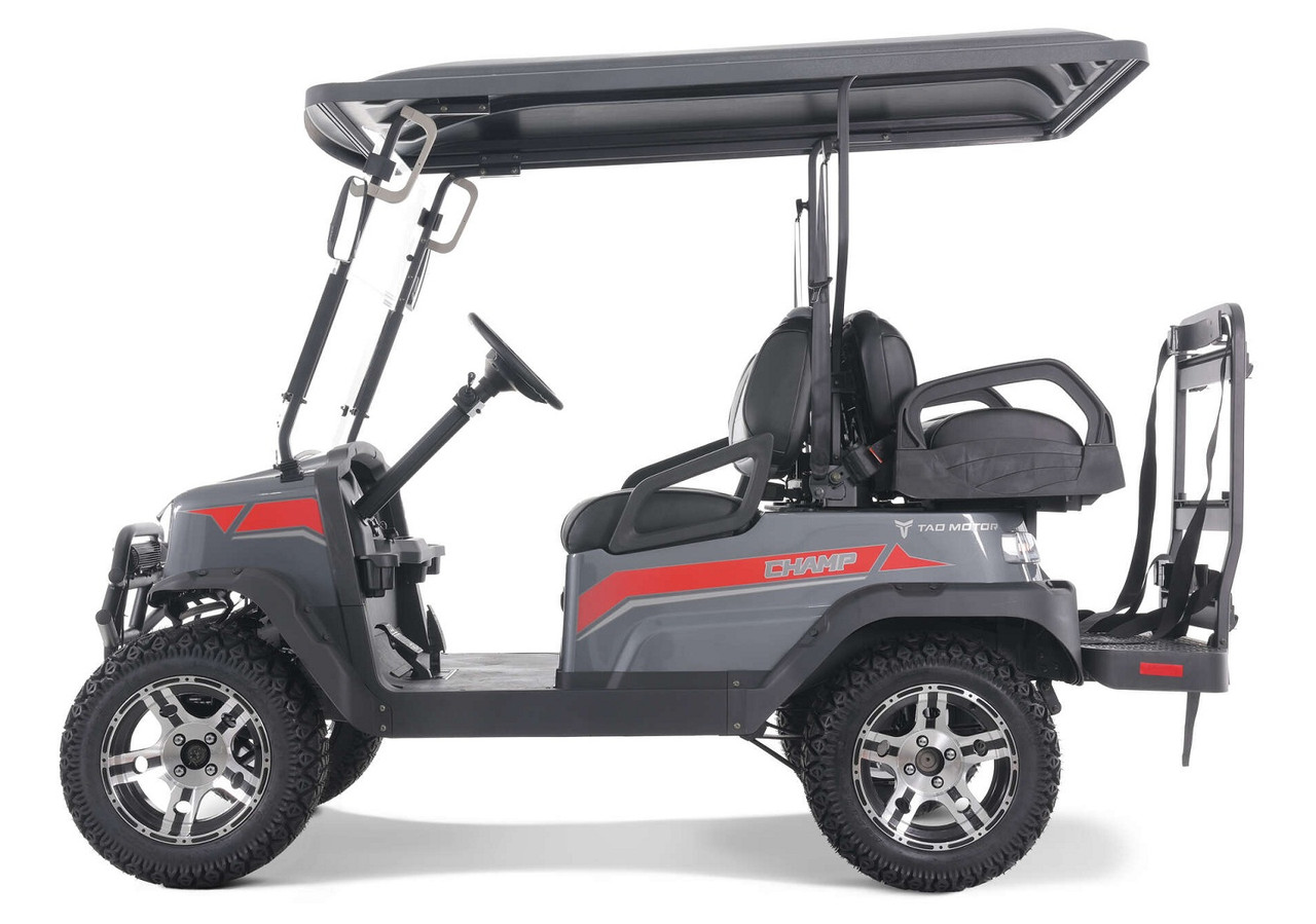 Tao Motor Champion TA 2+2 (Champ) Electric Golf Cart, Aluminum Alloy Wheels Large Colorful TFT Display - Black Side view