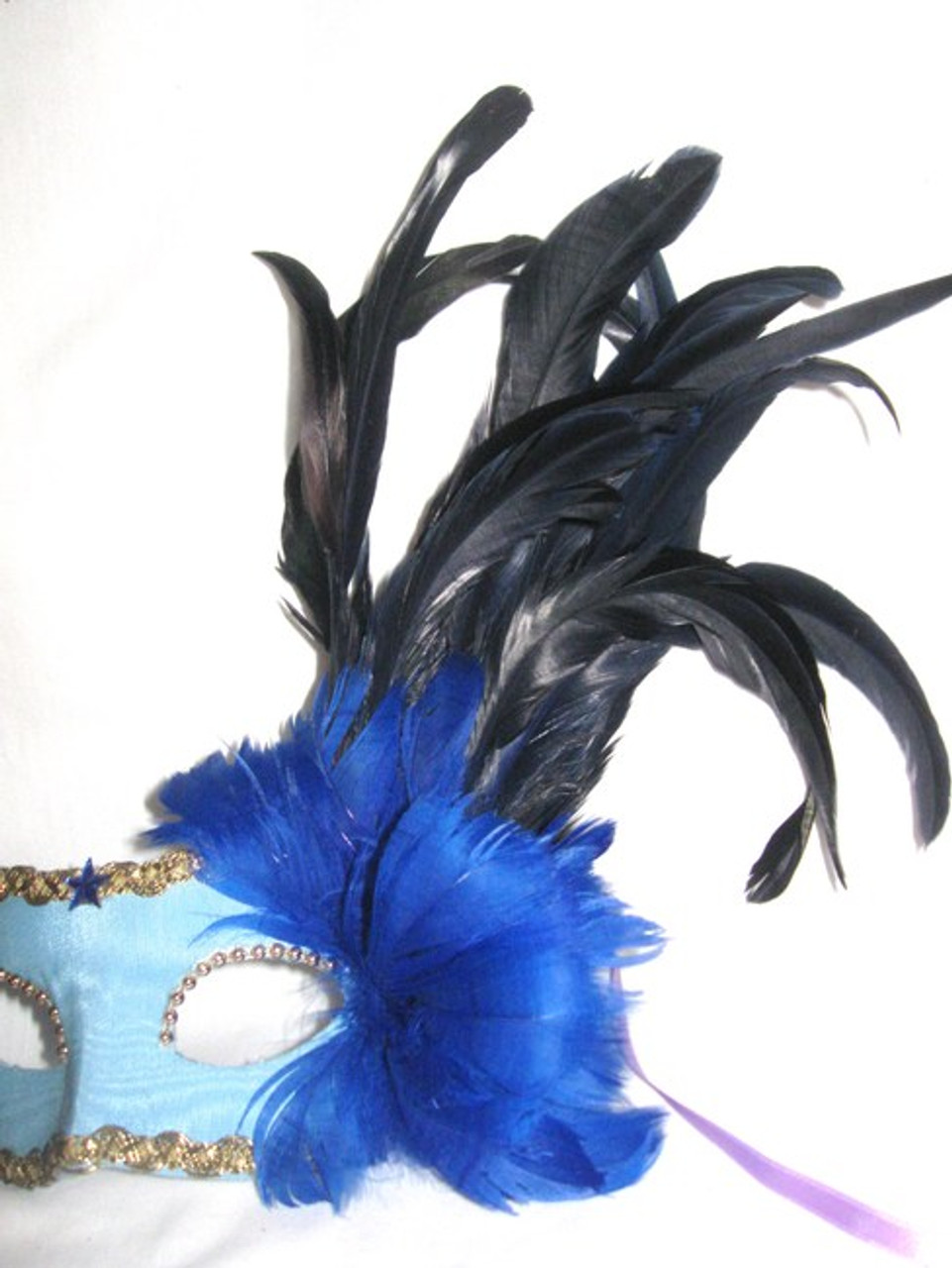 Peacock Feather Venetian Masquerade Mask for Women - Black Blue