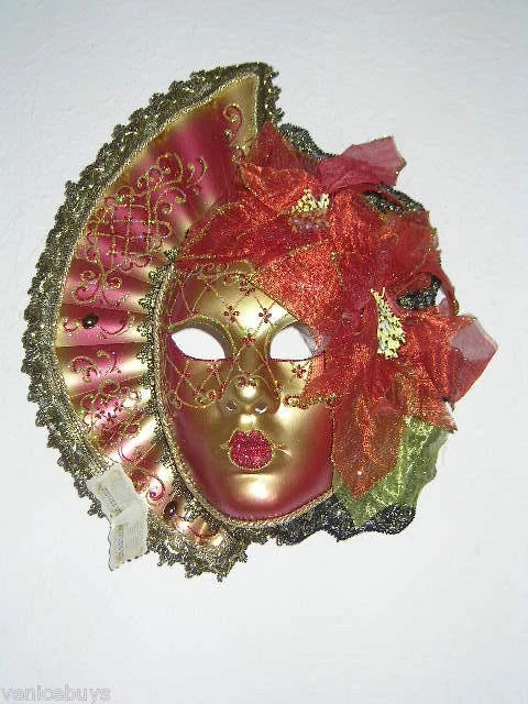 Red Gold Big Woman Satin Venetian Mask SKU 230srg