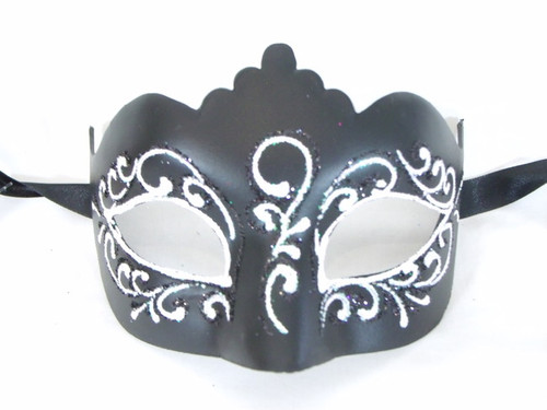 Black White Colombina Punta Glitter Venetian Masquerade Mask SKU 051gw