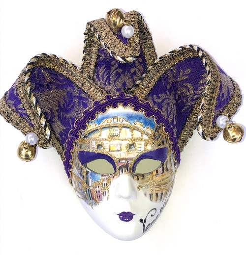 Purple  Ceramic Miniature Jester Jollini Venetian Mask SKU P124