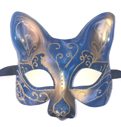 Blue Gold Cat Gatto Star Venetian Masquerade Cat Mask SKU 69