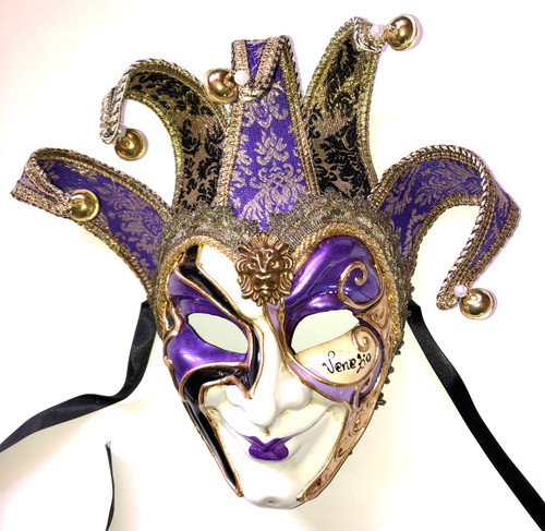Purple Gold Joker Decoro Punte Maxi Venetian Masquerade Mask SKU N488