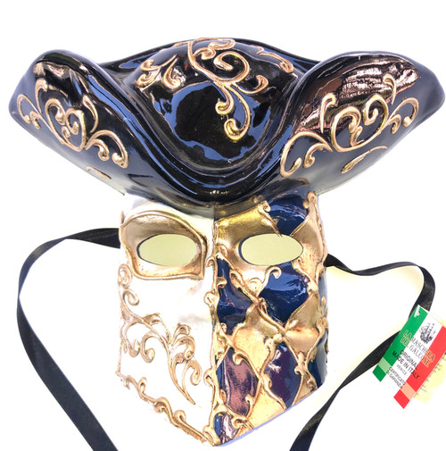 Black Gold Casanova Mamo Venetian Mask. SKU 171
