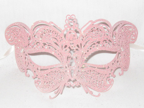 Pink Glitter Cat Laser Cut Metal Venetian Masquerade Mask SKU 019Z