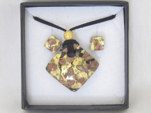 Copper Gold Murano Glass Venetian Necklace & Earrings Jewelry Set SKU 3MG