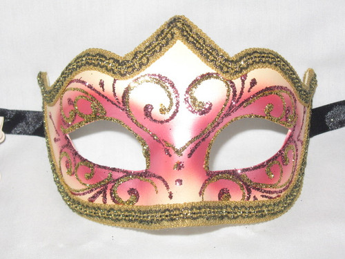 Pink Gold Colombina Punta Riga Venetian Masquerade Mask SKU P178-1