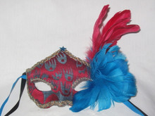 Blue Fabric Venetian Feather Paper Mache Mask SKU 7F - VENICE BUYS