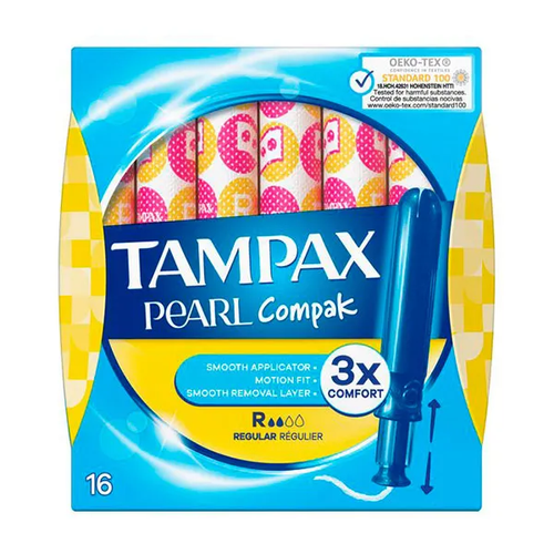 18 tampones con aplicador compak pearl regular tampax