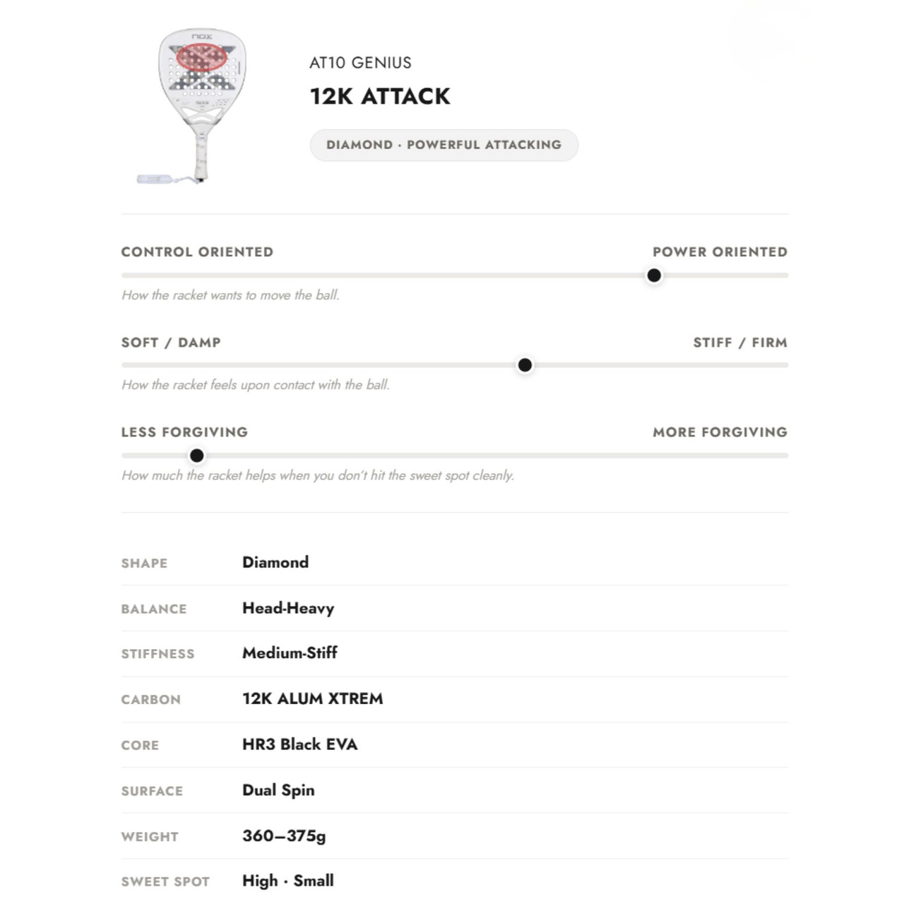 NOX AT10 Genius Attack 12K 2026 by Agustín Tapia Padel Raquet