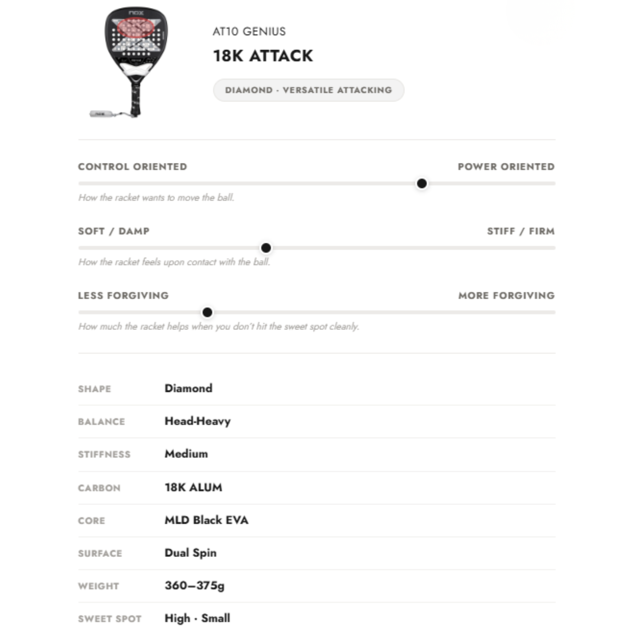 NOX AT10 Genius Attack 18K 2026 by Agustín Tapia Padel Racquet