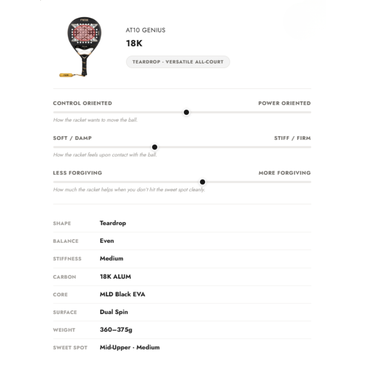 NOX AT10 Genius 18K 2026 by Agustín Tapia Padel Racquet - paddlepro