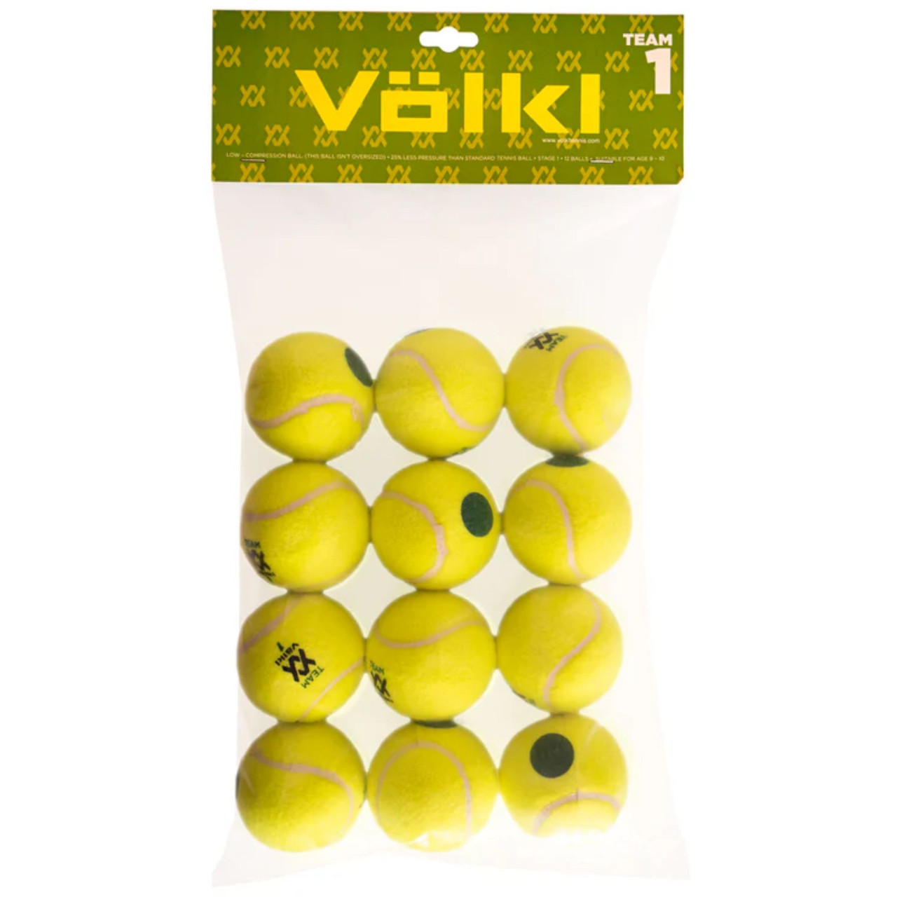 VOLKL Team 1 Green Dot Tennis Balls | Low Compression Training