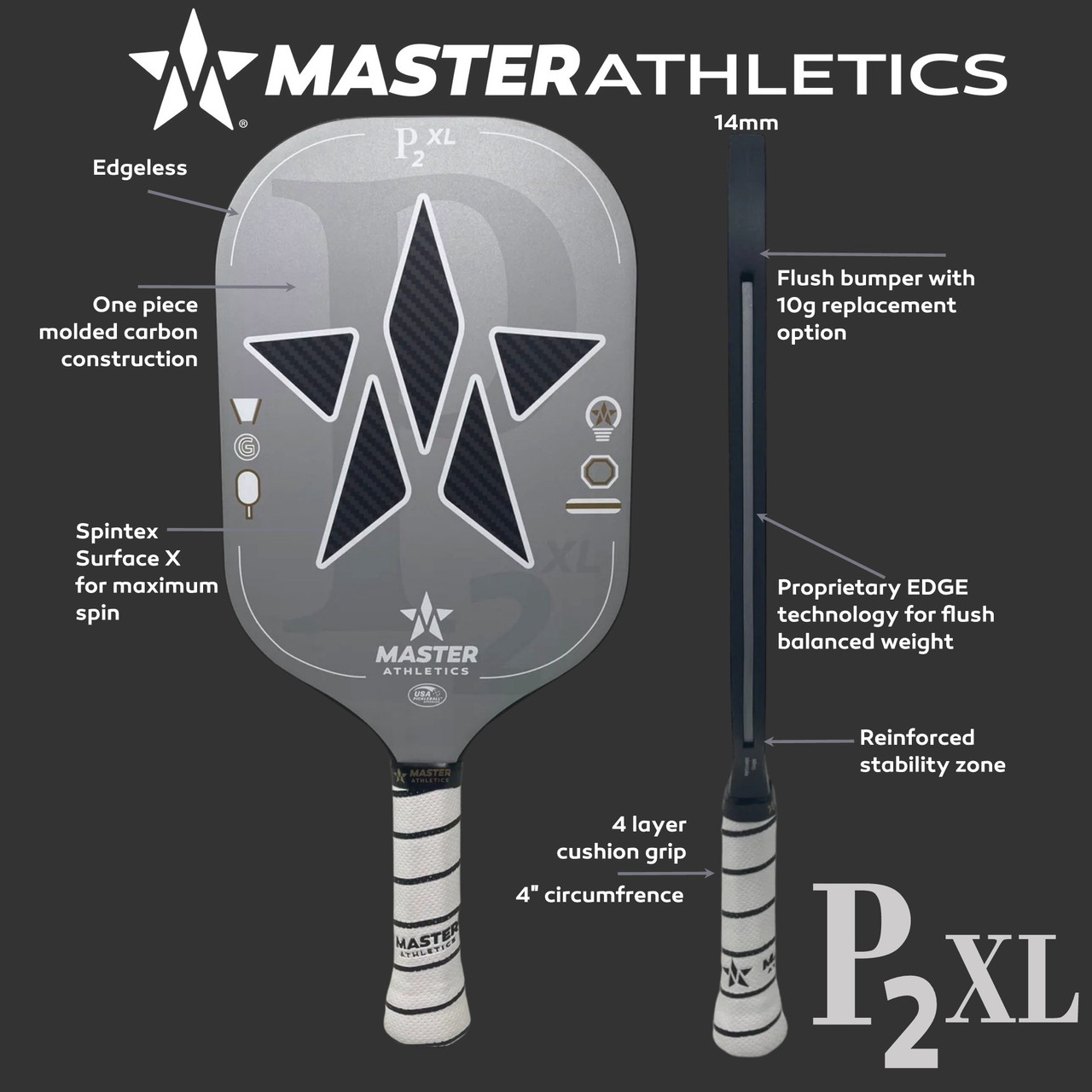 ピックルボール パドル Master Athletics P2XL 銀色 Master Athletics P2XL Pickleball Paddle – Master-Athletics