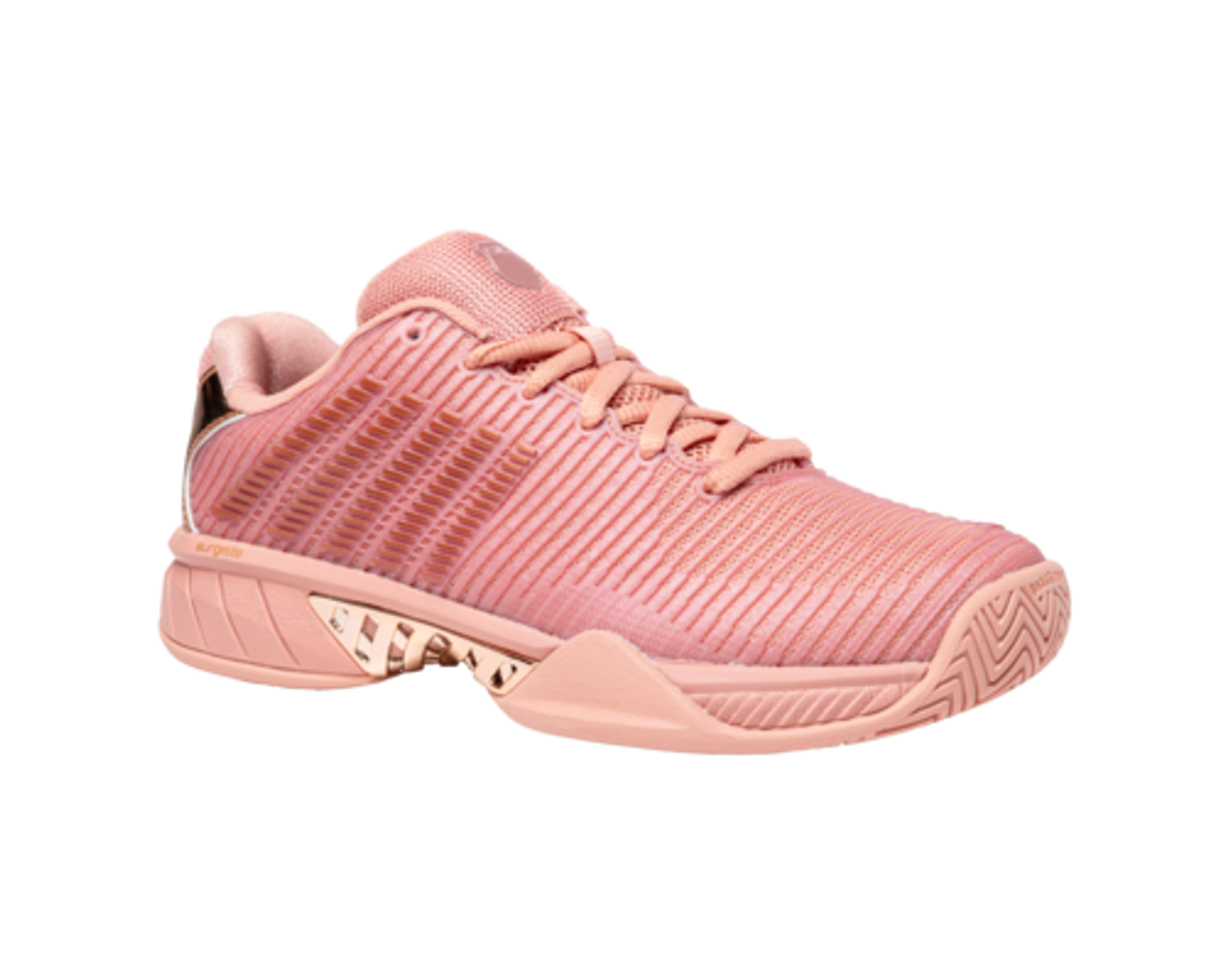 Pink and gold tennis shoes best sale