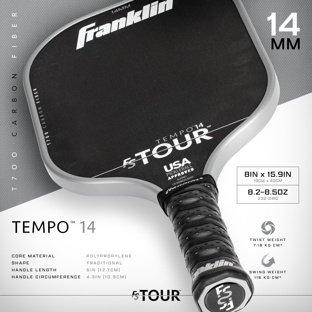 ラケット(硬式用) Franklin FS Tour Dynasty 14mm Franklin FS Tour Dynasty 14mm Carbon Fiber Pickleball Paddle