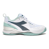 Diadora Women's Blushield Torneo 2 All Ground Tennis Shoe. (White/Legion Blue/Surf Spray)
