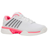 K-Swiss Women's Hypercourt Express 2 Wide Tennis Shoe (White/Neon Pastel Pink/Black).