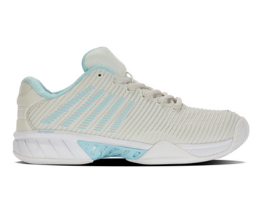 K-Swiss Women's Hypercourt Express 2 Wide Tennis Shoe (Gray/White/Blue Glow)