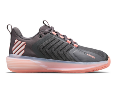 K-Swiss Women's Ultrashot 3 Tennis Shoe (Asphalt/Peach Amber/White)