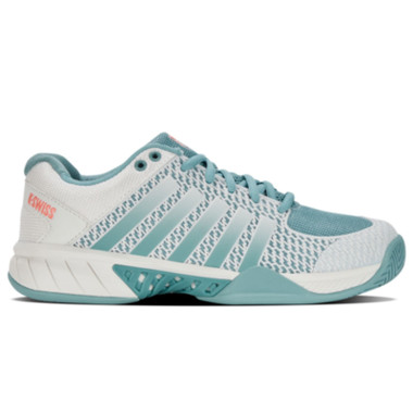 K-Swiss Women's Express Light Pickleball Shoe (Blanc De Blanc/Nile Blue/Desert Flower) 